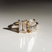 Emerald & Oval Moissanite Toi et Moi Ring